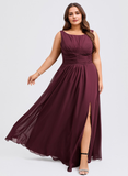 Plus Size A-line Boat Neck Floor-Length Chiffon Bridesmaid Dress With Ruffle