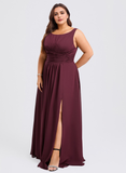 Plus Size A-line Boat Neck Floor-Length Chiffon Bridesmaid Dress With Ruffle