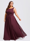 Plus Size A-line Boat Neck Floor-Length Chiffon Bridesmaid Dress With Ruffle