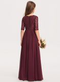 A-line Scoop Floor-Length Chiffon Lace Junior Bridesmaid Dress