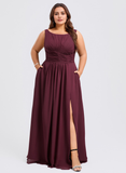 Plus Size A-line Boat Neck Floor-Length Chiffon Bridesmaid Dress With Ruffle