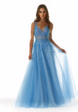 Glitter Tulle V Neck Prom Dress