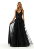 Glitter Tulle V Neck Prom Dress