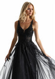 Glitter Tulle V Neck Prom Dress