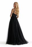 Glitter Tulle V Neck Prom Dress