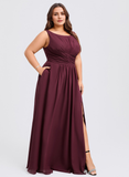 Plus Size A-line Boat Neck Floor-Length Chiffon Bridesmaid Dress With Ruffle