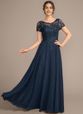 A-line Scoop Illusion Floor-Length Lace Chiffon Mother of the Bride Dress With Sequins