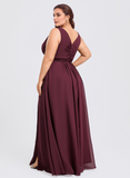 Plus Size A-line Boat Neck Floor-Length Chiffon Bridesmaid Dress With Ruffle