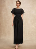 A-line Scoop Ankle-Length Chiffon Mother of the Bride Dress With Beading Pleated