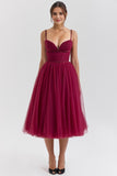 Tulle A-Line Ruched Bodice Midi Prom Dress