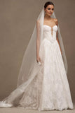 Strapless Basque-Waist A-Line Lace Wedding Gown