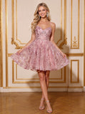 Spaghetti Strap Sweetheart Sequin Floral A-Line Tulle Mini Dress