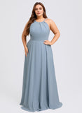 A-line Halter Floor-Length Chiffon Bridesmaid Dress