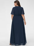 A-line V-Neck Asymmetrical Chiffon Bridesmaid Dress With Bow Pleated