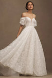Embroidered Tulle Off-The-Shoulder Wedding Gown