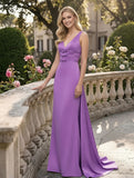 Satin V Neck Bridesmaid Dress | Elegant Wedding Party Gown