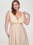 Plus Size A-line V-Neck Floor-Length Chiffon Bridesmaid Dress With Bow