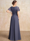 A-line Scoop Floor-Length Chiffon Mother of the Bride Dress With Pleated Beading