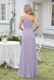 One Shoulder Chiffon Bridesmaid Dress with 3D Floral