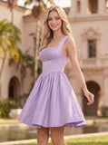 Square Neck Horizontal Ruched Corset Fit and Flare Satin Mini Dress