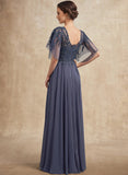 A-line V-Neck Floor-Length Chiffon Lace Mother of the Bride Dress With Sequins Beading