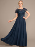 A-line Scoop Illusion Floor-Length Lace Chiffon Mother of the Bride Dress With Sequins