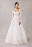Romantic Strapless Sweetheart Neckline Lace Ball Gown with Scalloped Hem and Long Sleeves