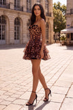 Strapless Sweetheart Leopard Print Corset Homecoming Dress with Tiered Ruffle