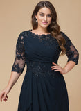 Plus Size A-line Scoop Floor-Length Lace Chiffon Mother of the Bride Dress With Cascading Ruffles Sequins