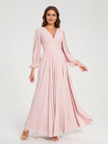 A-Line/Princess V-Neck Long Sleeves Split Side With Pockets Bridesmaid Dresses