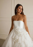 Ball-Gown/Princess Strapless Court Train Organza Wedding Dress With Ruffle Beading