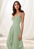 V-Neck Ruffle A-Line Chiffon Bridesmaid Dress