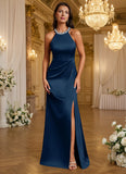A-Line Pleated Stretch Satin Formal Dress