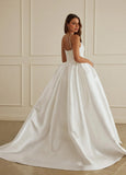 Ball-Gown/Princess V-Neck Court Train Satin Wedding Dress