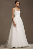 Organza A-Line Ball Skirt Spaghetti Straps Wedding Gown