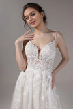 A-Line Court Train Lace Tulle Wedding Dress