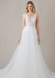 V Neck A-Line Tulle Wedding Dress
