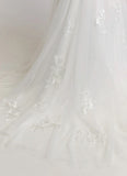 A-Line Halter Sequins Tulle Lace Wedding Dress