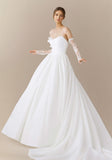 Spaghetti Straps Long Sleeves Lace Satin Wedding Dress