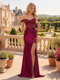 Off-Shoulder Mermaid Prom Dress with Lace Applique & Side Slit