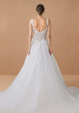 A-Line Spaghetti Straps Sweetheart Lace Tulle Wedding Dress
