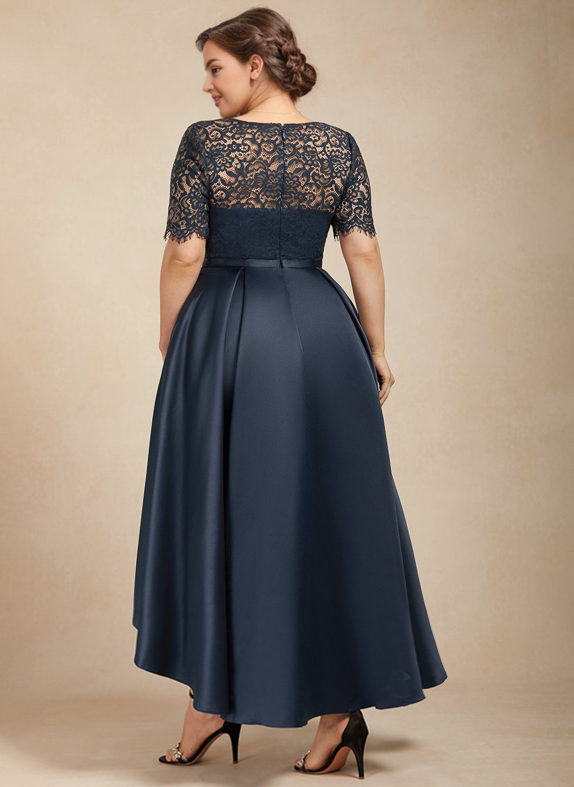 a-line scoop neck asymmetrical satin evening dress A-Line Mother of the Bride Dress Wedding Guest Elegant High Low Scoop BL Dress