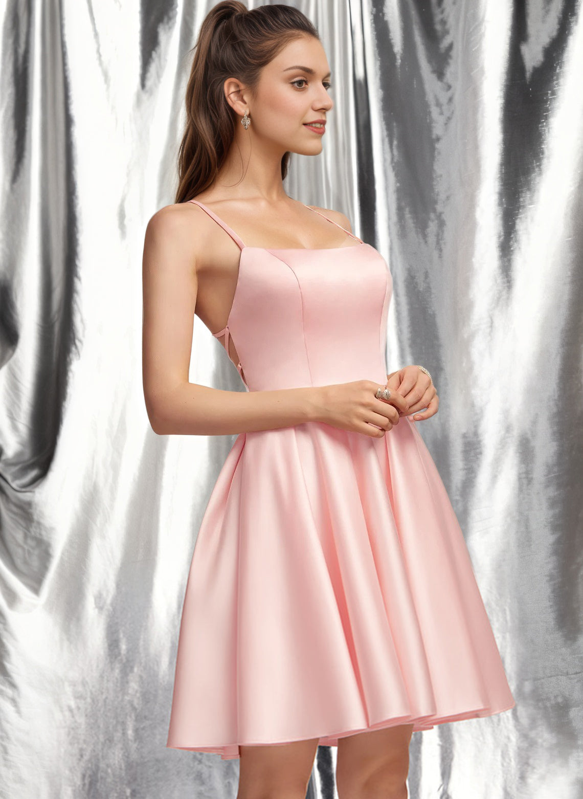A-line Square Short Satin Homecoming Dress RoseProm A-line Square Short Satin Homecoming Dress RoseProm