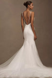 Crepe V-Neck Pearl A-Line Wedding Gown