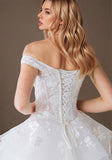 Off The Shoulder V-Neck Tulle Wedding Dress