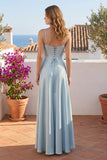 Spaghetti Straps Cowl Neck Satin Bridesmaid Dress with Lace-Up Back