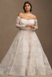 Lace Off-The-Shoulder Long-Sleeve Ball-Skirt Wedding Gown