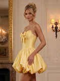 Strapless Sweetheart Bow Boned Corset Satin Bubble Homecoming Dress