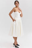 Vintage Satin Midi Strapless Prom Dress