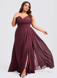 Plus Size A-line V-Neck Floor-Length Chiffon Bridesmaid Dress With Ruffle